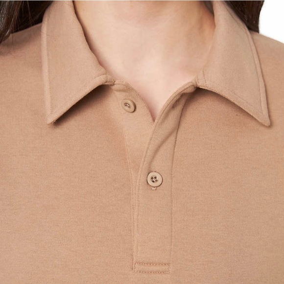 Mondetta Ladies Collared Fleece Pullover Top ~ TAN - Picture 3 of 3